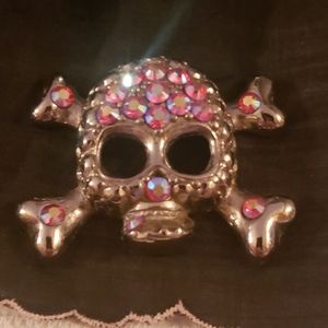 Skull Pendant with Pink Iridescent Crystals